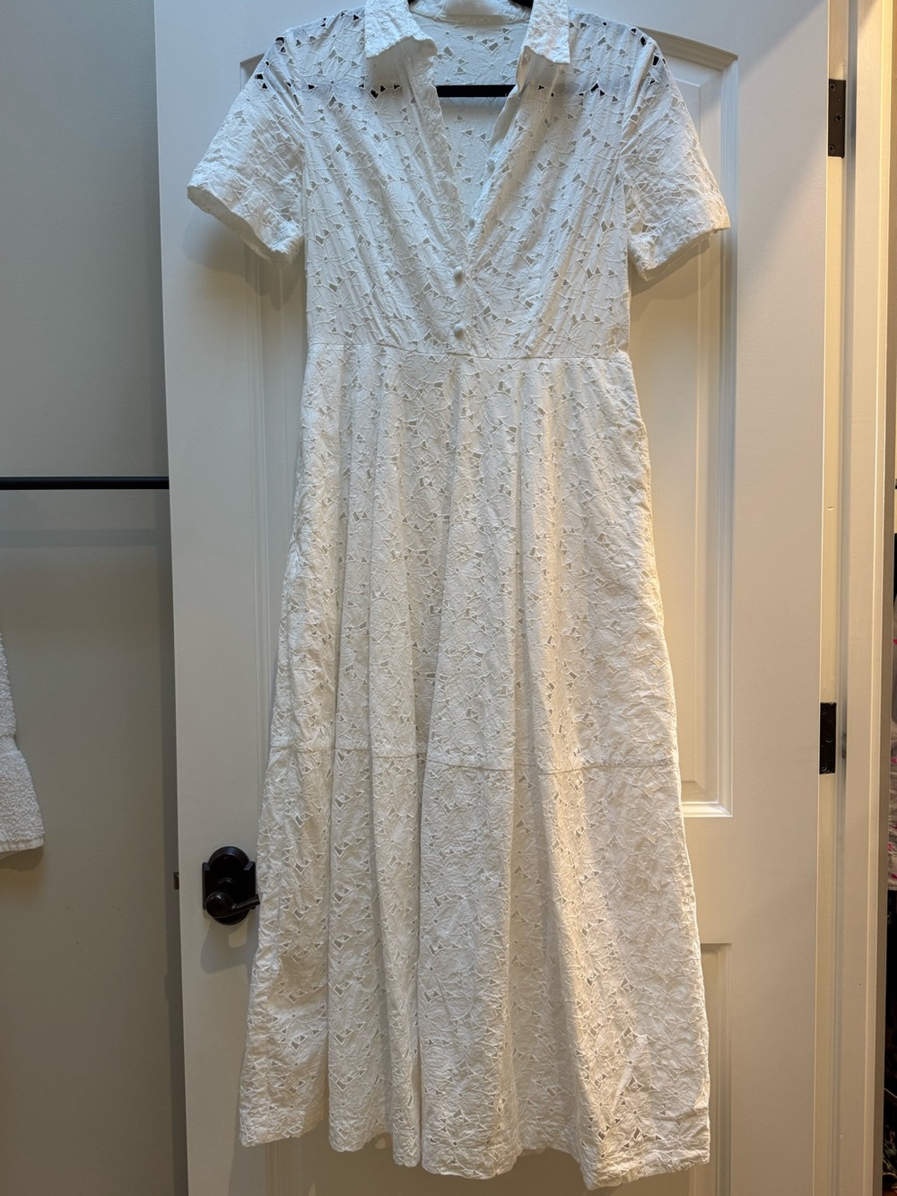 CO White Eyelet Cotton Shirt Dress